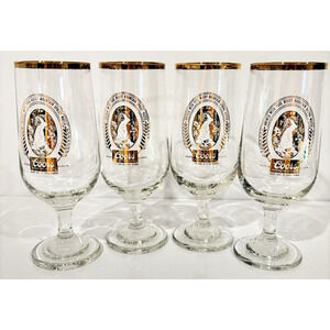 Vintage Coors Beer Rocky Mountain Spring Stem Gold Trim Goblets Set of 4